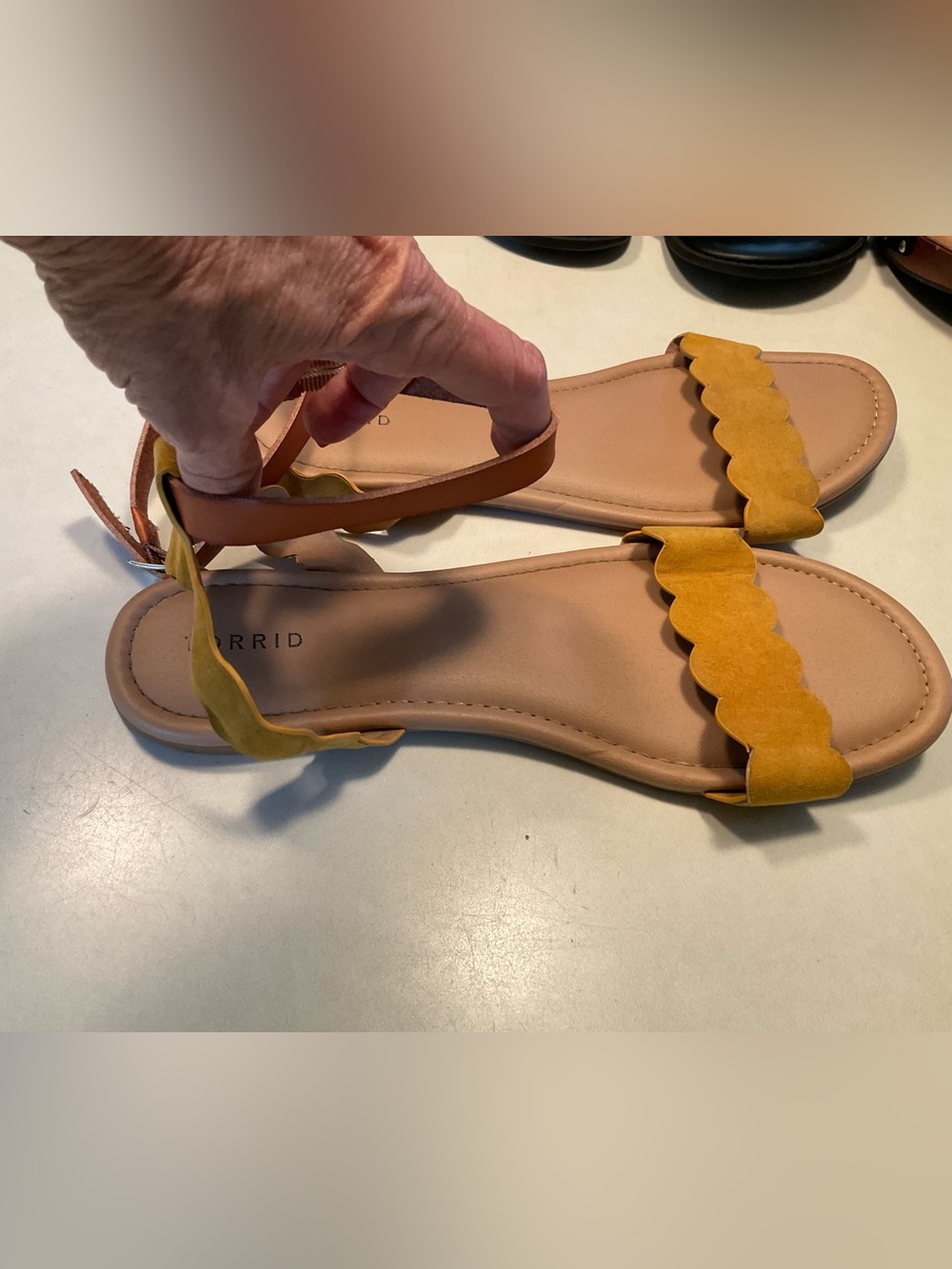 torrid Mustard Yellow Scalloped Strap Flat Sandals